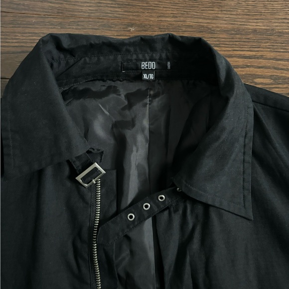 BEDO XL Black Trench Coat Jacket (Rain, Wind, Fall) 55 Cotton, 45 Nylon, New - Picture 3 of 7